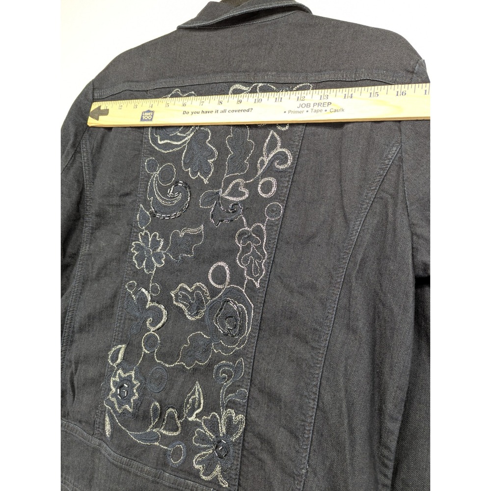 Chicos Platinum Indigo Blue Embroidered Floral Denim Jacket Size 2‎ Large Mens - Picture 10 of 10